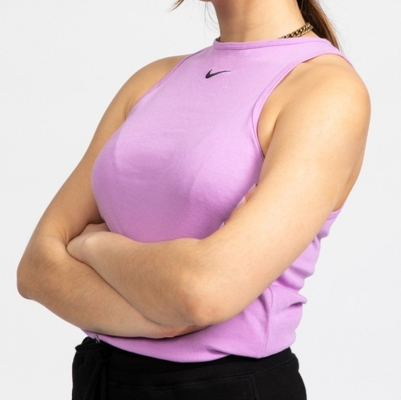 Nike Essential High Neck Tank Top in Violet Shock and Black Size Large NWT - Picture 3 of 11